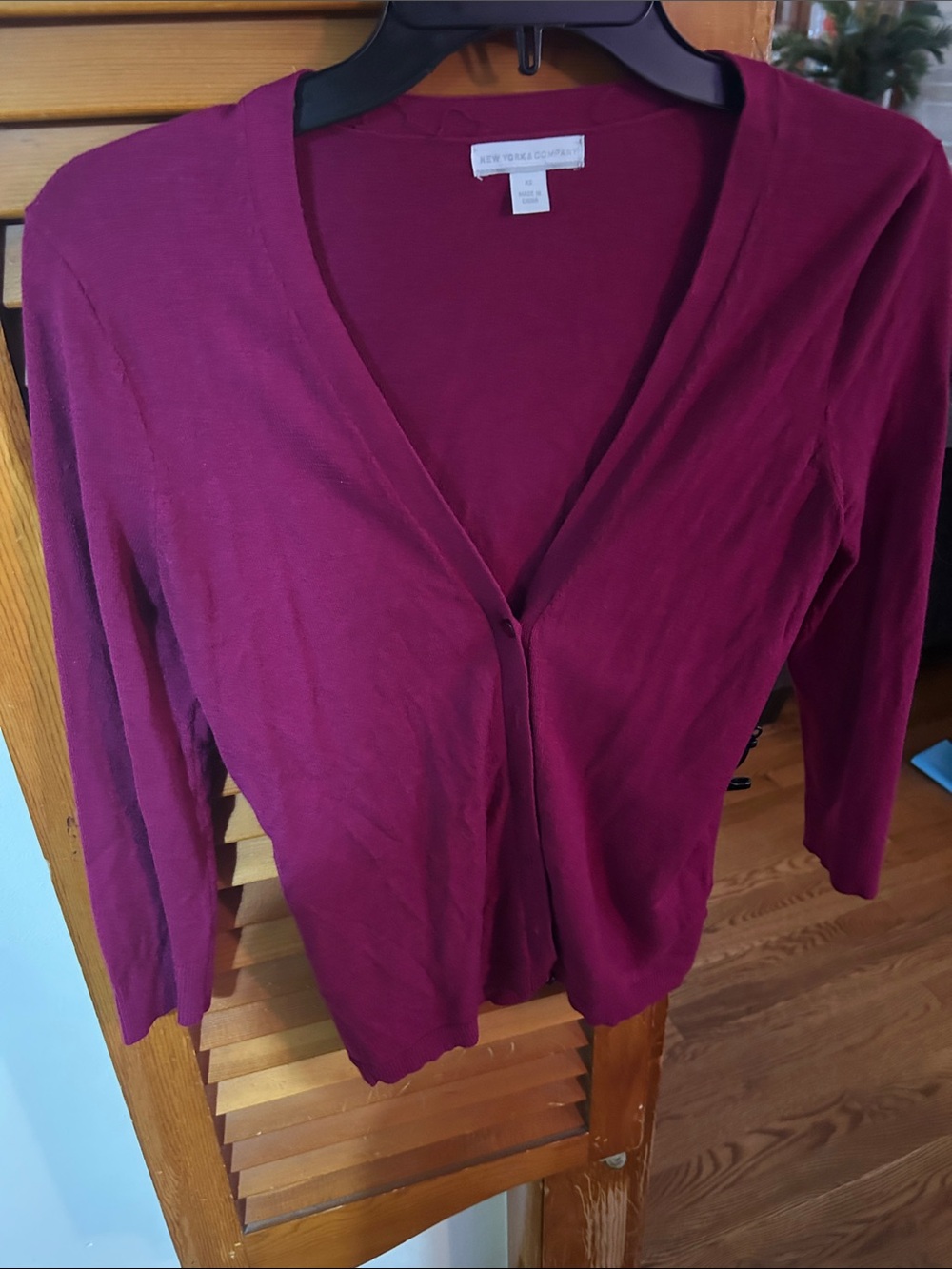 New York & Company Raspberry V-Neck Cardigan - Picture 2 of 4